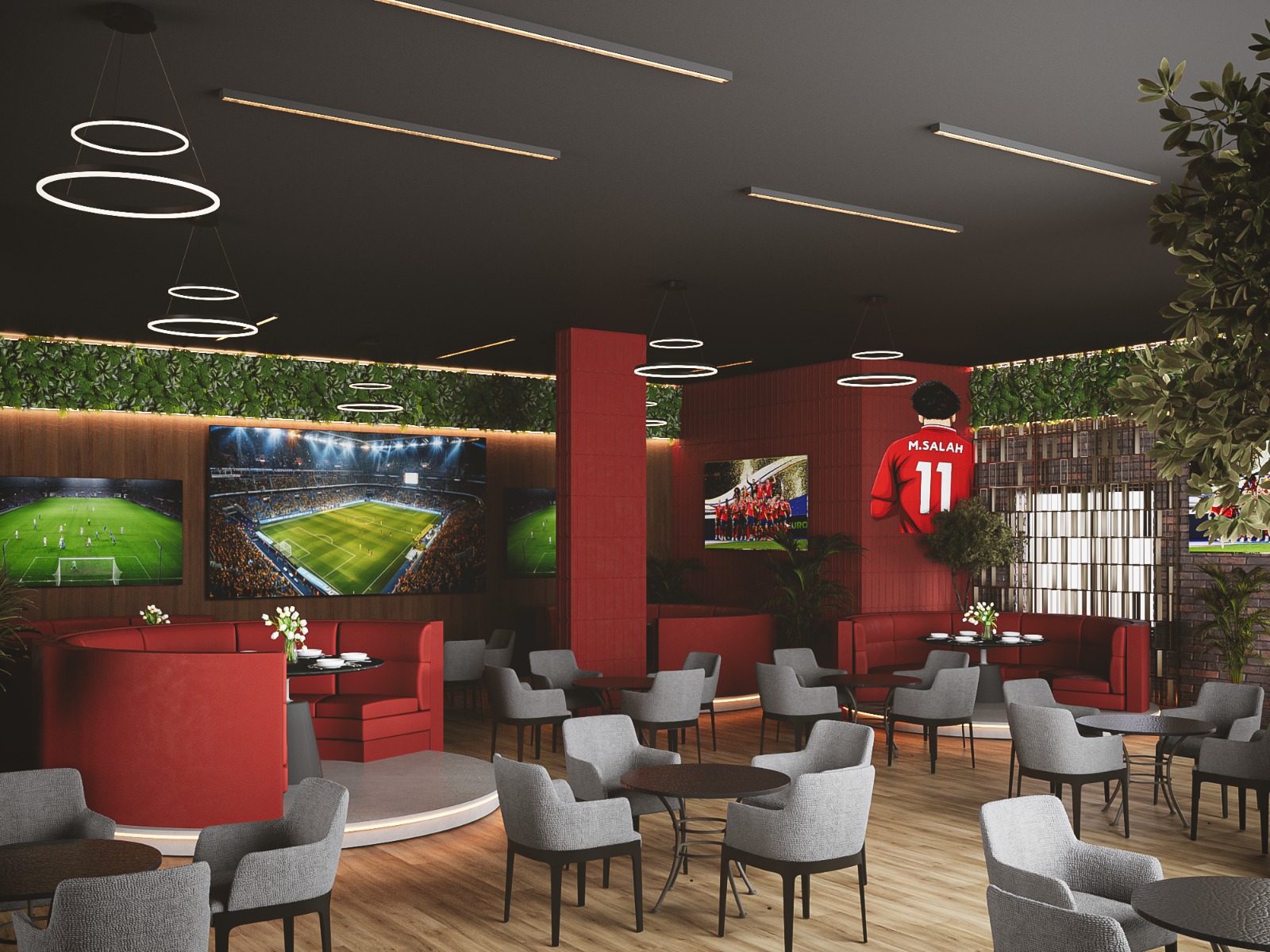 Modern living room with white sectional sofa